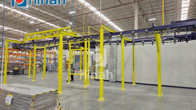 Powder coating line for cabinet frames (20) Powder coating line for cabinet frames running in a Mexican plant
